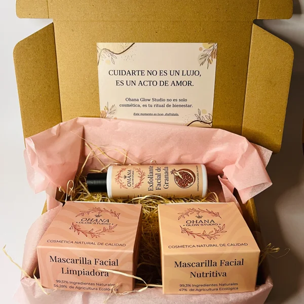 Caja rutina piel grasa facial OHANA para piel grasa con cosmética natural