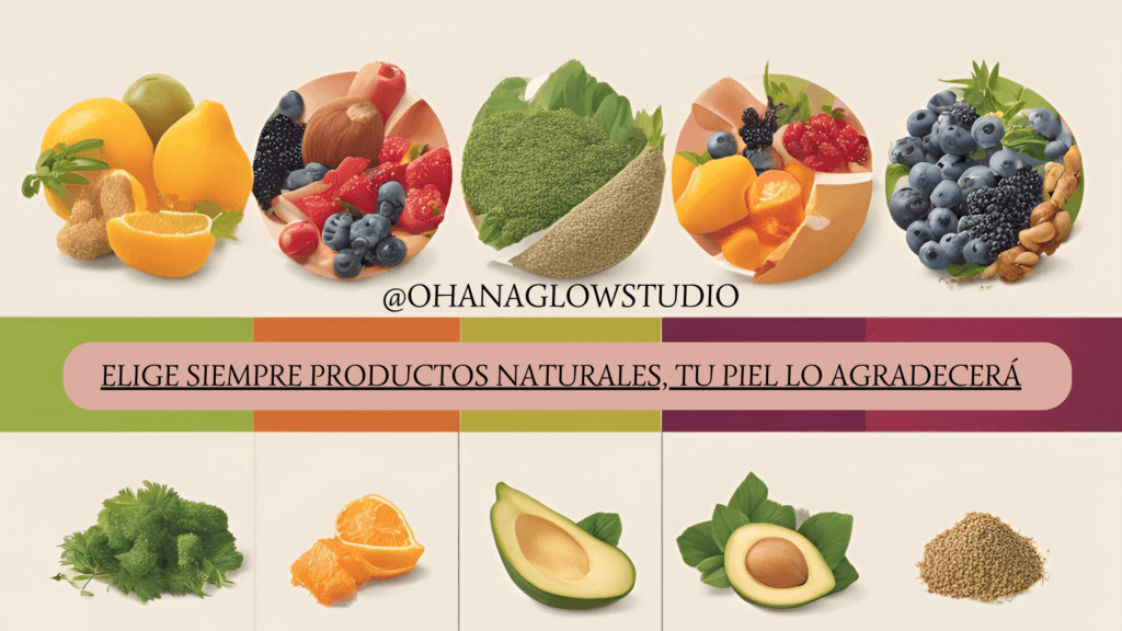 Comparativa visual entre productos de belleza naturales y convencionales, destacando ingredientes naturales y orgánicos