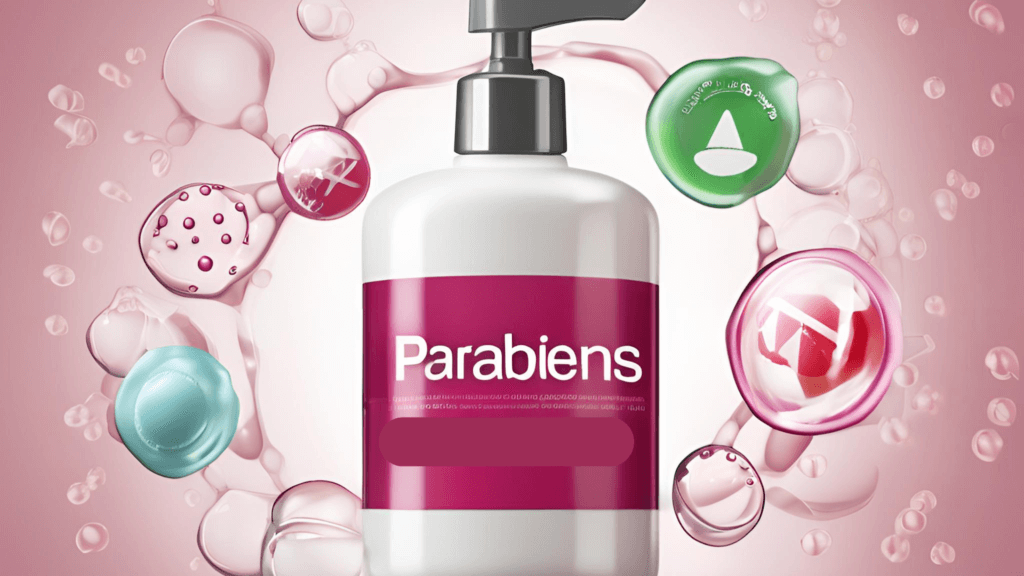3 (2) Imagen que ilustra diversos productos cosméticos con ingredientes artificiales, resaltando las diferencias entre las fórmulas sintéticas y las naturales en el cuidado de la piel.